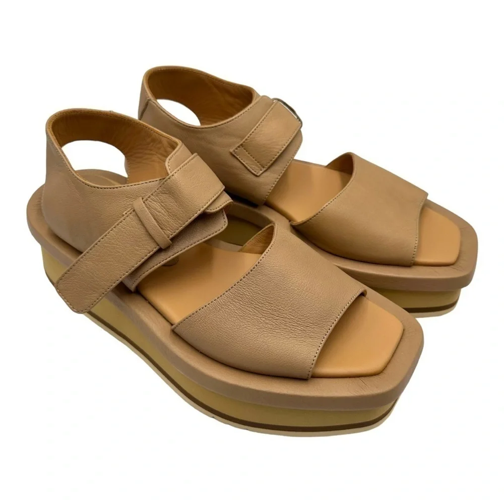 Paloma Barcelo Mamore Slingback Platform Chunky Sandals Nocciola NWOT